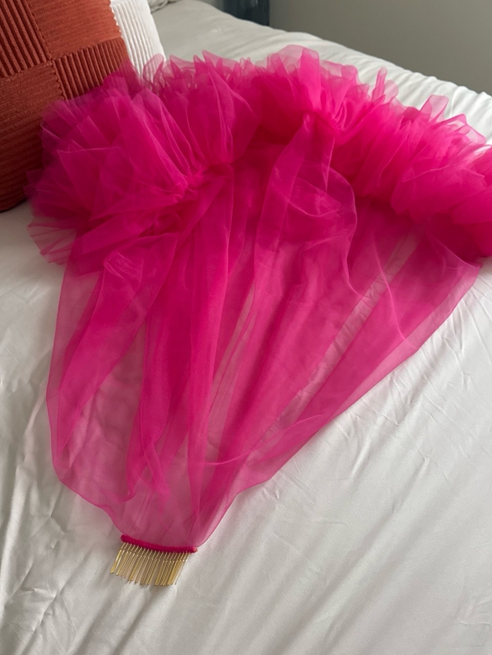Hot Pink Tulle Bridal Veil